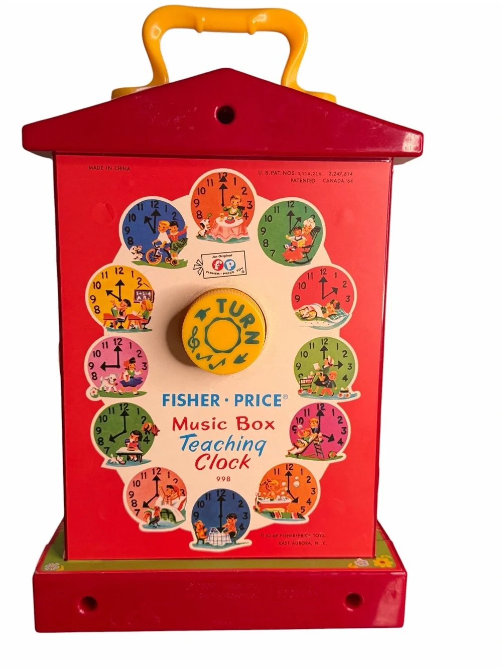 Retro Fisher Price Music Box Teaching Clock #998 Tested Works